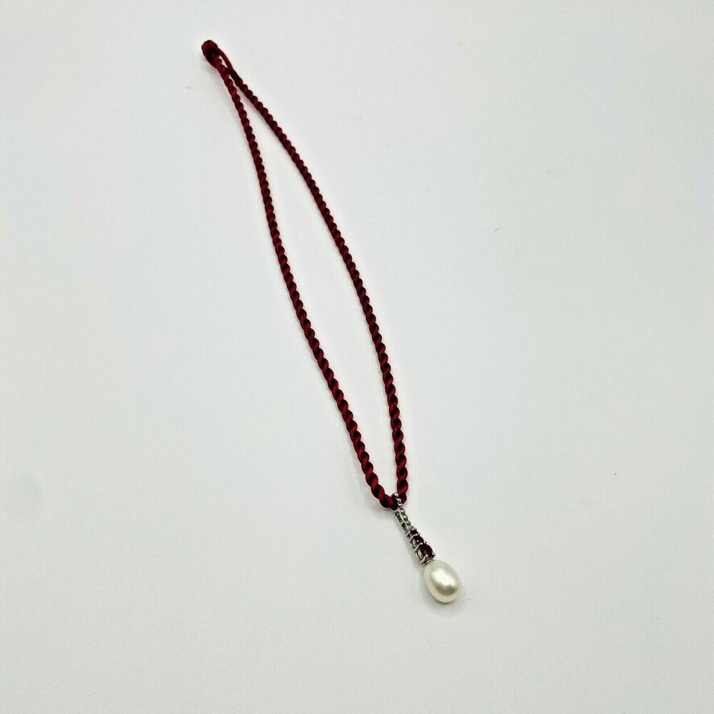 Sterling Silver Burma Ruby & Pearl Pendant Necklace - Picture 8 of 9